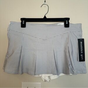 Madden Girl Juniors XL Pleated Micro Mini Skort Blue Gingham Print Y2K Style NEW